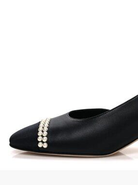 CHANEL 20P Black Lambskin Pearl Cap Toe CC Pumps Heels 39 (US 8.5)